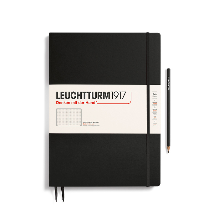 Libreta Master Slim (A4+), Tapa dura, 123 Páginas numeradas, Negro, Punteado