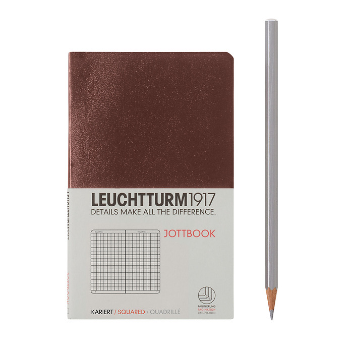 Jottbook Pocket (A6), 60 Páginas numeradas, 16 hojes perforadas, Chocolate, Cuadriculado