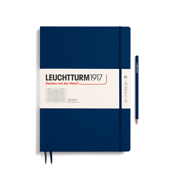 Libreta Master Slim (A4+), Tapa dura, 123 Páginas numeradas, Azul marino, Rayado