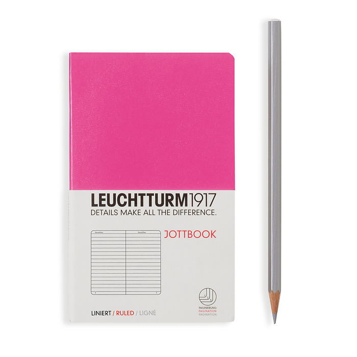 Jottbook Pocket (A6), 60 Páginas numeradas, 16 hojes perforadas, New Pink, Rayado