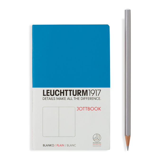 Jottbook Pocket (A6), 60 Páginas numeradas, 16 hojes perforadas, Azur, Blanco