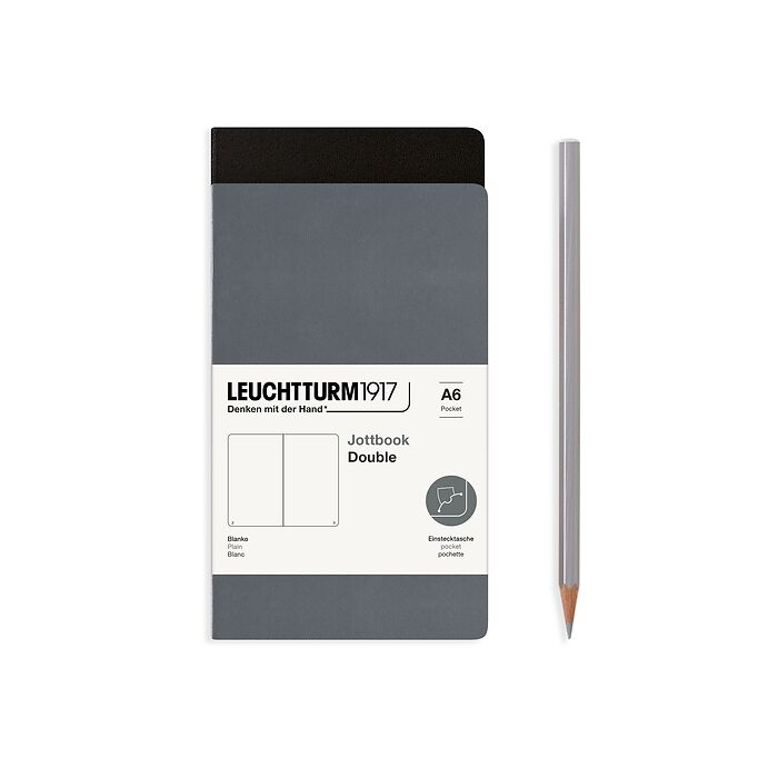 Jottbook Doble (A6 Pocket), 59 Páginas numeradas, Liso, Antracita & Negro, paquete doble