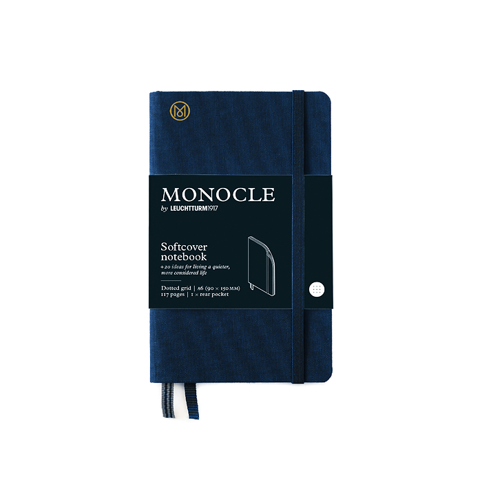 Libreta Pocket (A6) Monocle, Tapa blanda, 128 páginas numeradas, Navy, Punteado