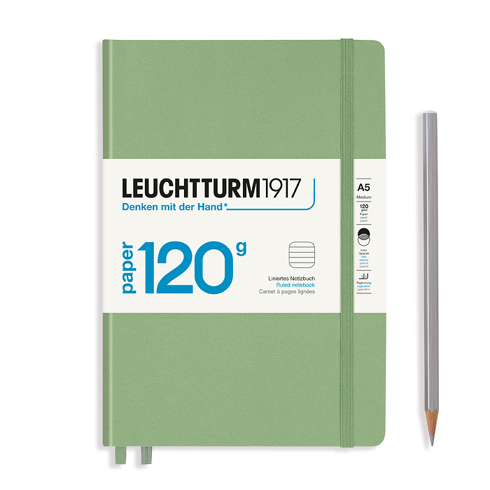 Libreta Medium (A5), Edition 120, Tapa dura, 203 Páginas numeradas, Sage, Rayado