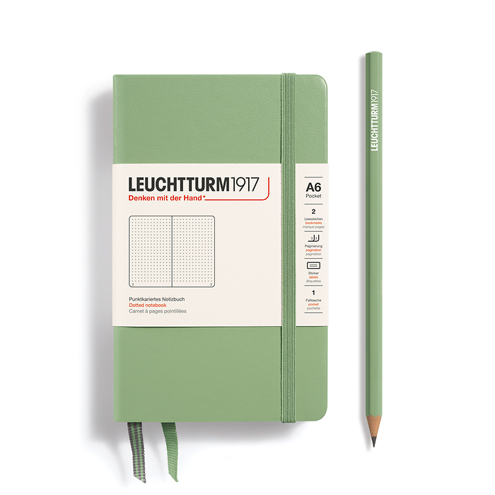 Libreta Pocket (A6), Tapa dura, 187 Páginas numeradas, Sage, Punteado