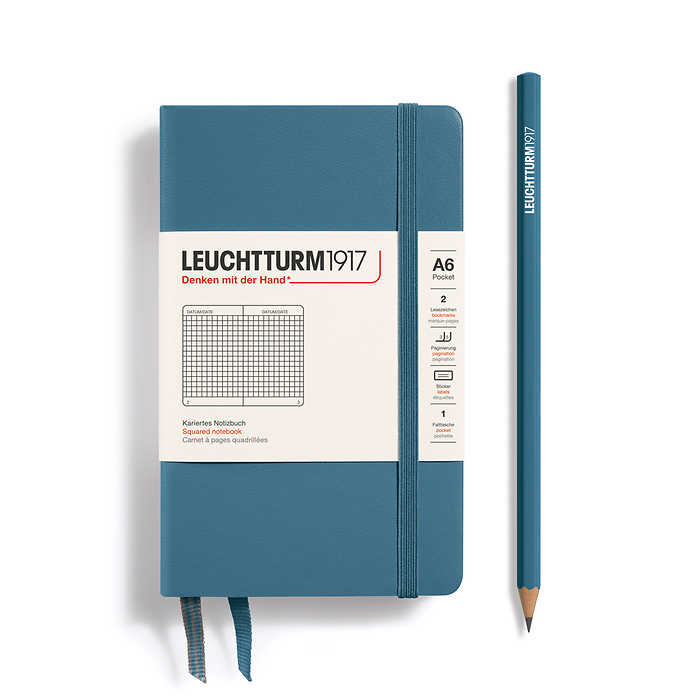 Libreta Pocket (A6), Tapa dura, 187 Páginas numeradas, Stone Blue, Cuadriculado