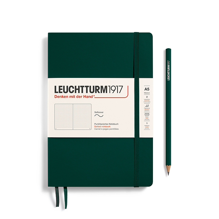 Libreta Medium (A5), Tapas blanda, 123 Páginas numeradas, Forest Green, Punteado
