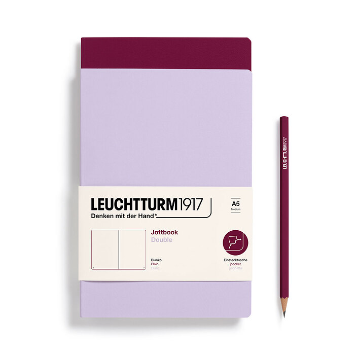 Jottbook Doble (A5 Medium), 59 Páginas numeradas, Liso, Lilac & Port Red, paquete doble