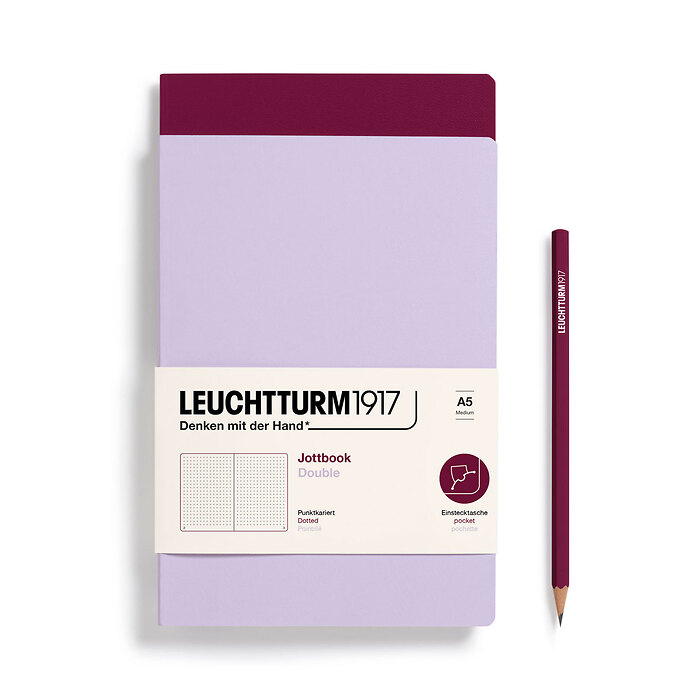 Jottbook Doble (A5 Medium), 59 P. numeradas, Punteado, Lilac & Port Red, paquete doble