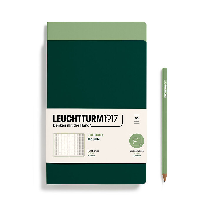 Jottbook Doble (A5 Medium), 59 P. numeradas, Punteado, Sage  & Forest Green, paquete doble