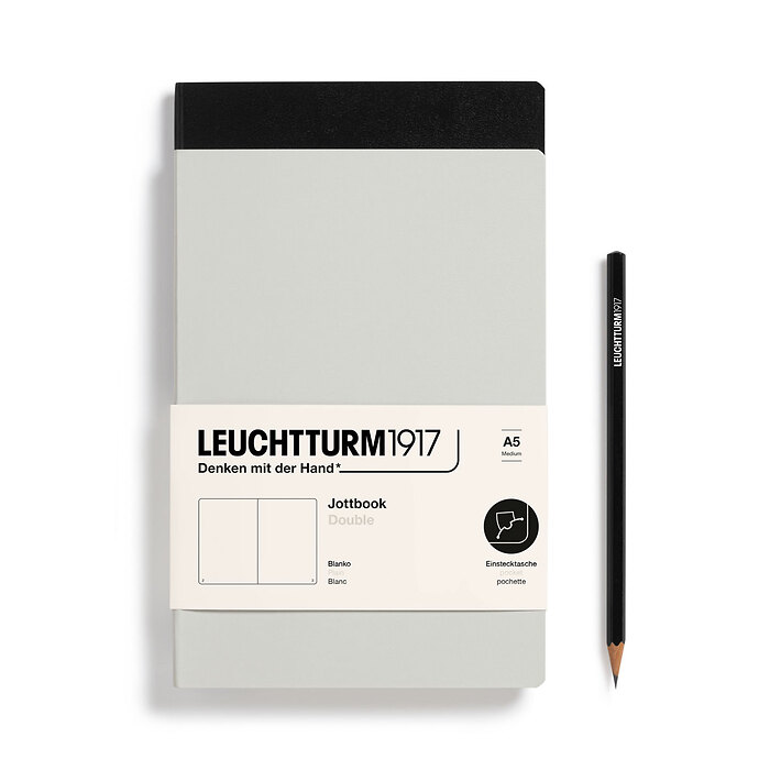 Jottbook Doble (A5 Medium), 59 Páginas numeradas, Liso, Light Grey & Negro, paquete doble