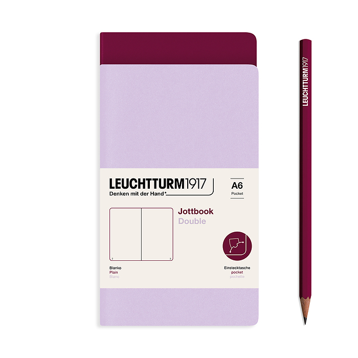 Jottbook Doble (A6 Pocket), 59 Páginas numeradas, Liso, Lilac & Port Red, paquete doble