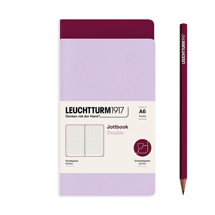 Jottbook Doble (A6 Pocket), 59 P. numeradas, Punteado, Lilac & Port Red, paquete doble