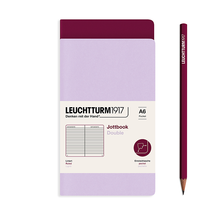 Jottbook Doble (A6 Pocket), 59 Páginas numeradas, Rayado, Lilac & Port Red, paquete doble