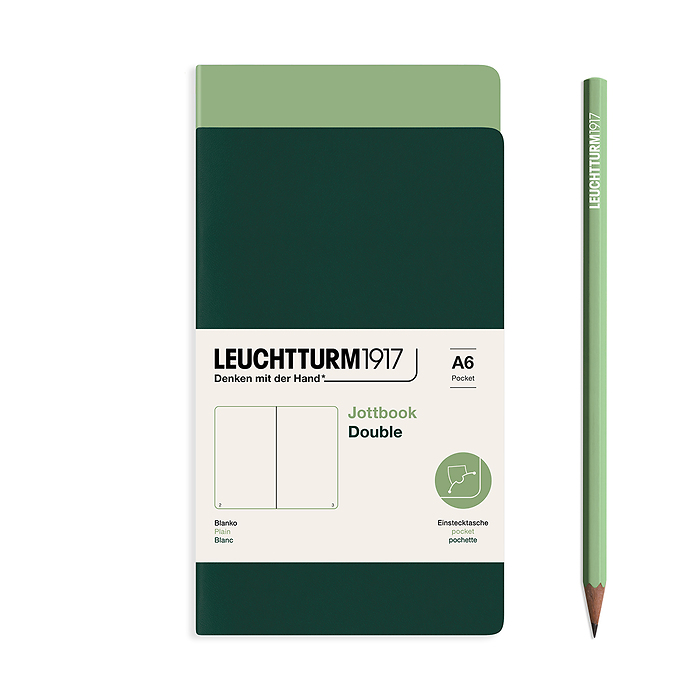 Jottbook Doble (A6 Pocket), 59 Páginas numeradas, Liso, Sage & Forest Green, paquete doble