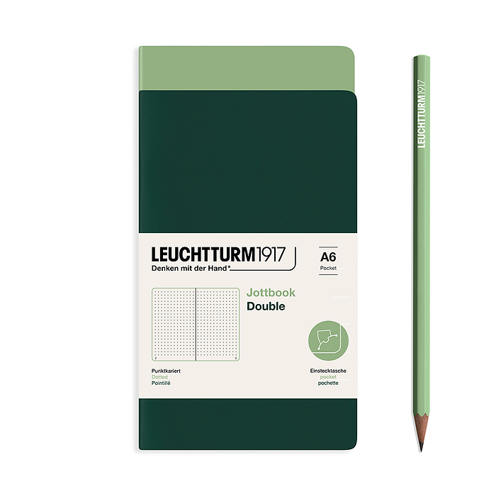 Jottbook Doble (A6 Pocket), 59 P. numeradas, Punteado, Sage  & Forest Green, paquete doble