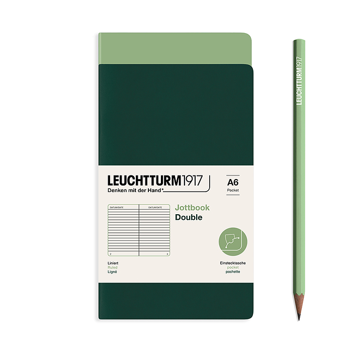 Jottbook Doble (A6 Pocket), 59 P. numeradas, Rayado, Sage &  Forest Green, paquete doble