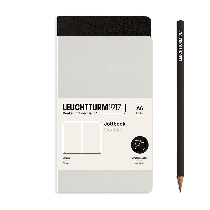 Jottbook Doble (A6 Pocket), 59 Páginas numeradas, Liso, Light Grey & Negro, paquete doble