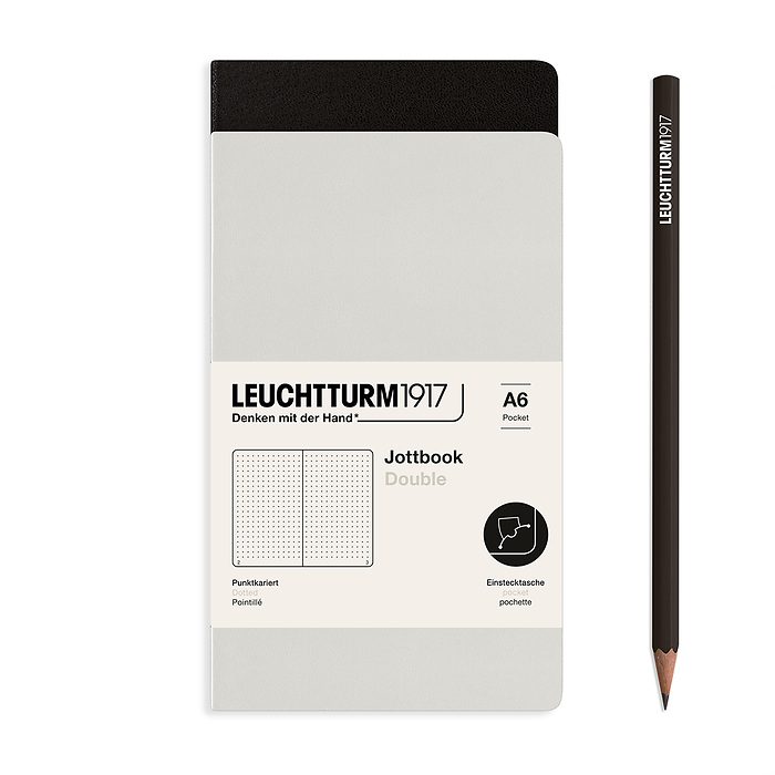 Jottbook Doble (A6 Pocket), 59 P. numeradas, Punteado, Light Grey & Negro, paquete doble