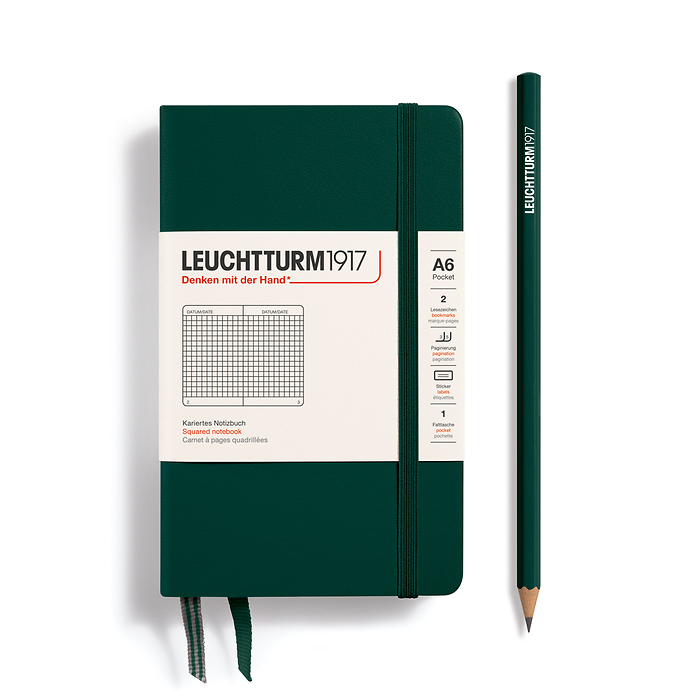 Libreta Pocket (A6), Tapa dura, 187 Páginas numeradas, Forest Green, Cuadriculado