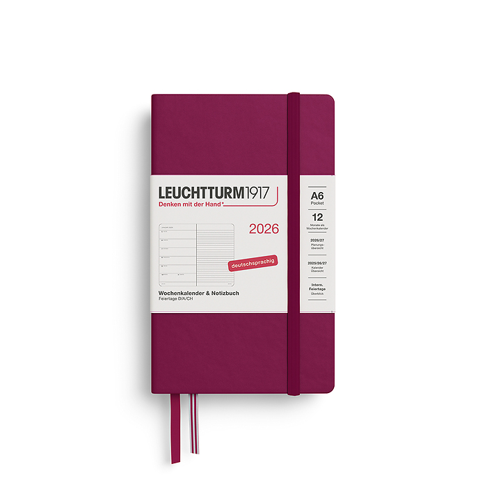 Agenda Semana Vista & Libreta  Pocket (A6) 2026, Port Red, Alemán