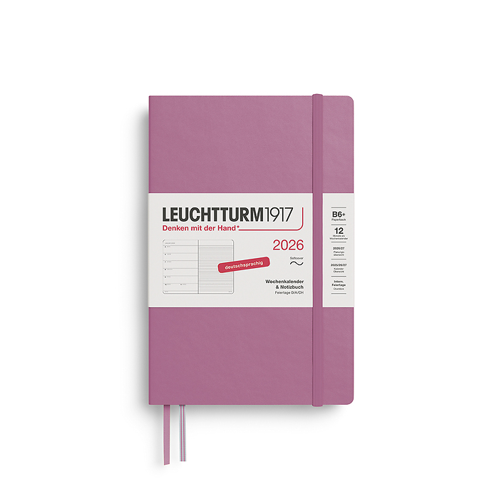 Agenda Semana Vista & Libreta  Paperback (B6+) 2026, Tapas blandas, Dusty Rose, Alemán