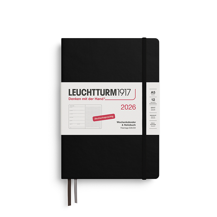 Agenda Semana Vista & Libreta  Punteado Medium (A5) 2026, Negro, Alemán