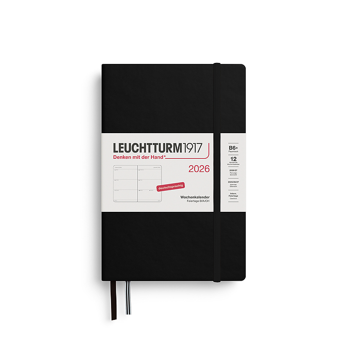 Agenda Semana Vista Paperback  (B6+) 2026, Negro, Alemán