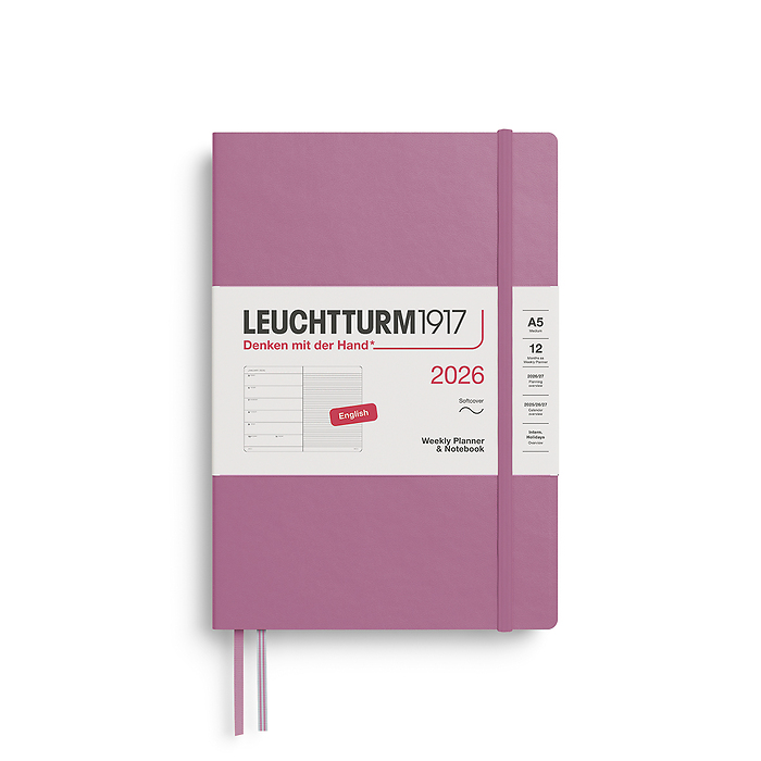 Agenda Semana Vista & Libreta  Medium (A5) 2026, Tapas blandas, Dusty Rose, Inglés
