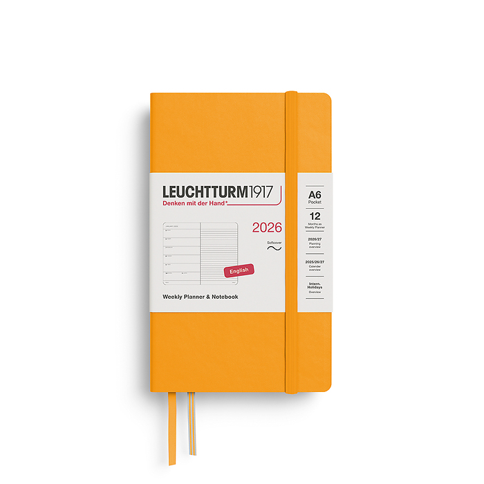 Agenda Semana Vista & Libreta  Pocket (A6) 2026, Tapas blandas, Rising Sun, Inglés