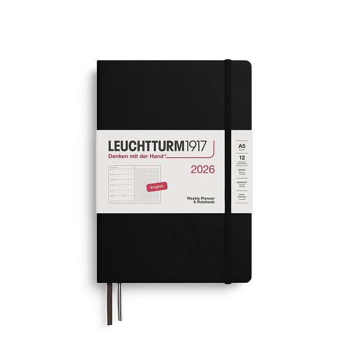 Agenda Semana Vista & Libreta  Punteado Medium (A5) 2026, Negro, Inglés