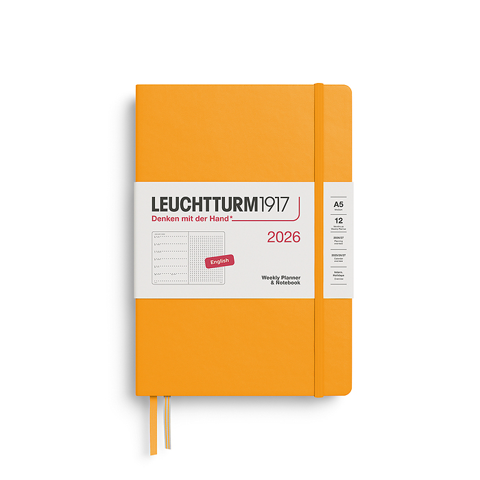 Agenda Semana Vista & Libreta  Punteado Medium (A5) 2026, Rising Sun, Inglés