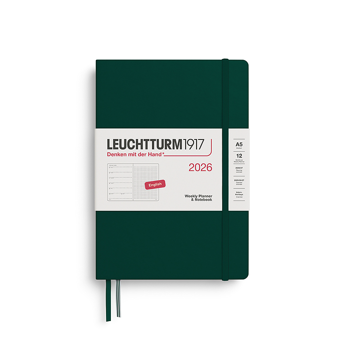 Agenda Semana Vista & Libreta  Punteado Medium (A5) 2026, Forest Green, Inglés