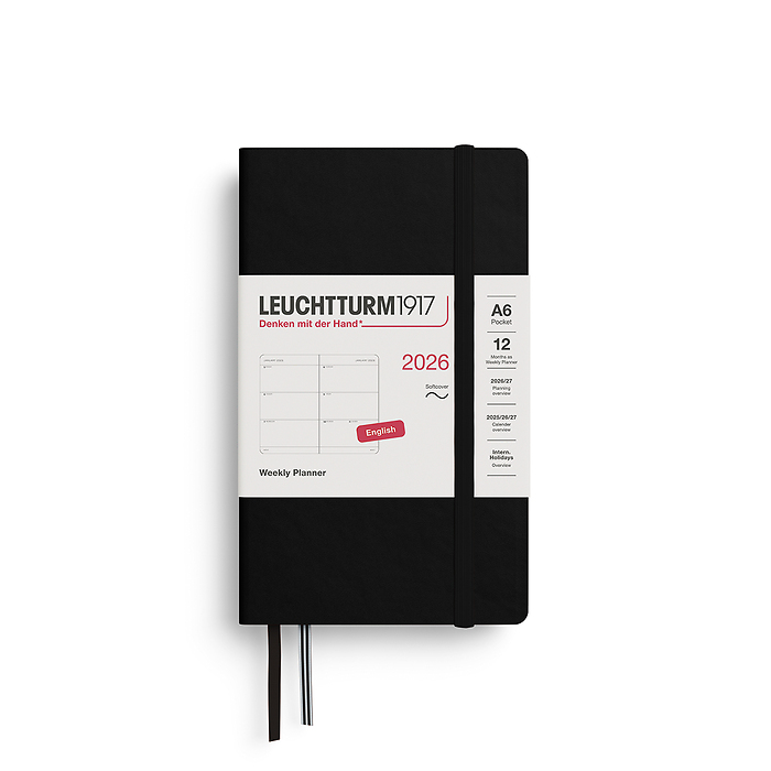 Agenda Semana Vista Pocket (A6) 2026, Tapas blandas, Negro,  Inglés