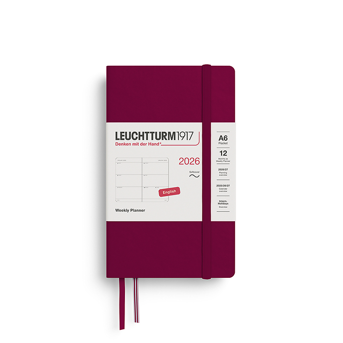 Agenda Semana Vista Pocket (A6) 2026, Tapas blandas, Port Red, Inglés