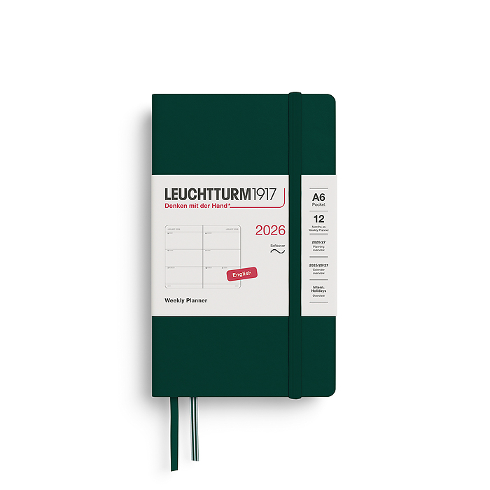 Agenda Semana Vista Pocket (A6) 2026, Tapas blandas, Forest  Green, Inglés