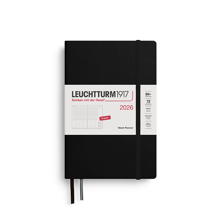 Planificador Semanal Paperback (B6+) 2026, Negro, Inglés