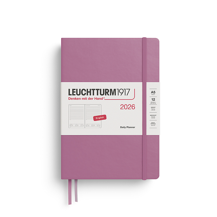 Agenda Día Página Medium (A5)  2026, Dusty Rose, Inglés