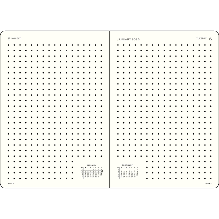 Agenda Día Página Punteado Medium (A5) 2026, Dusty Rose, Inglés
