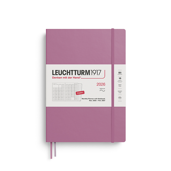 Planificador Mensual & Libreta (B5) 2026, 16 Meses, Tapas blandas, Dusty Rose, Inglés