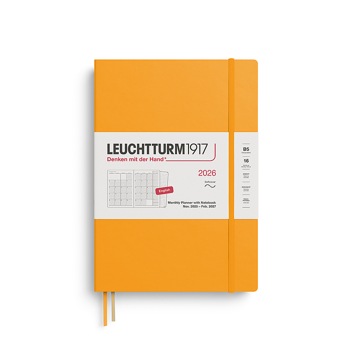 Planificador Mensual & Libreta (B5) 2026, 16 Meses, Tapas blandas, Rising Sun, Inglés