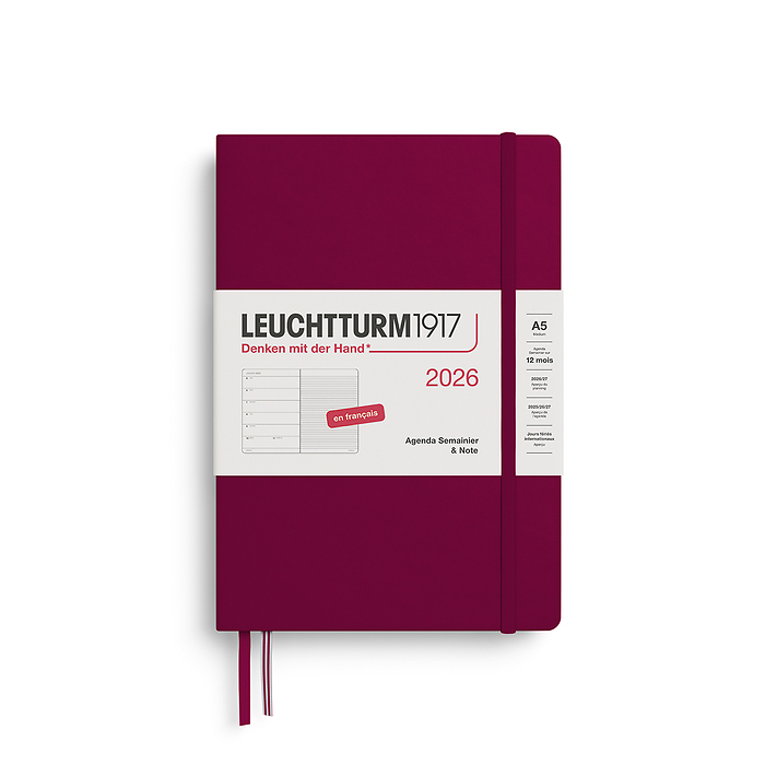 Agenda Semana Vista & Libreta  Medium (A5) 2026, Port Red, Francés