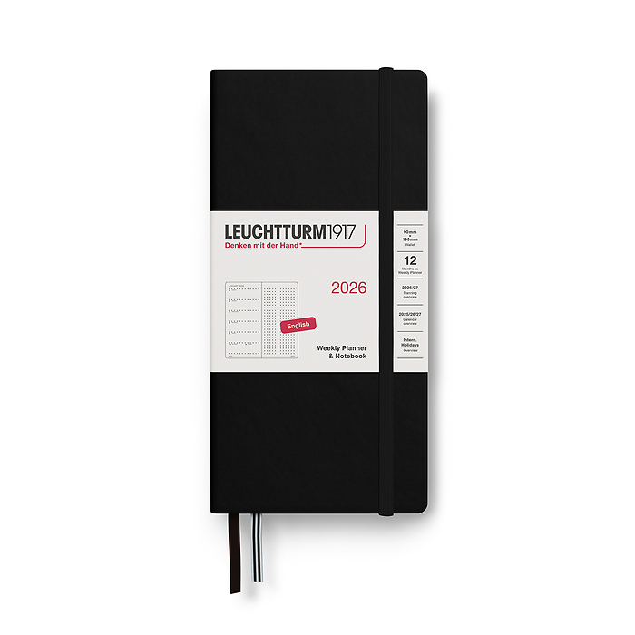 Agenda Semana Vista & Libreta Punteado Wallet (B6+ x A6) 2026, Negro, Inglés