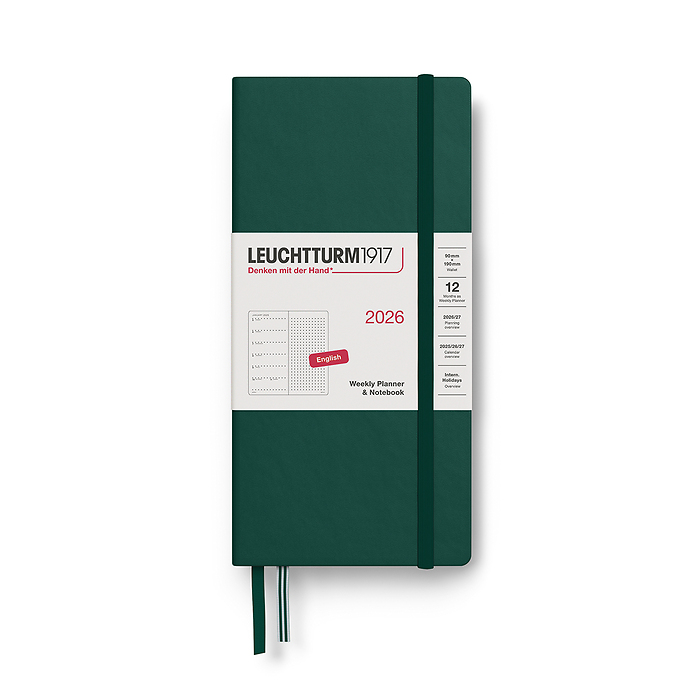 Agenda Semana Vista & Libreta Punteado Wallet (B6+ x A6) 2026, Forest Green, Inglés