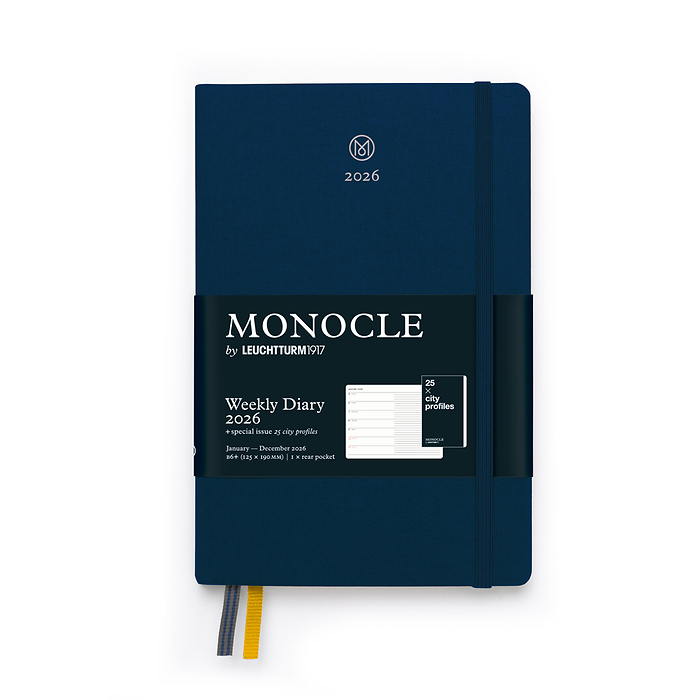 Agenda Semana Vista y Libreta Monocle, B6+ 2026, con libreto extra, Navy, Inglés