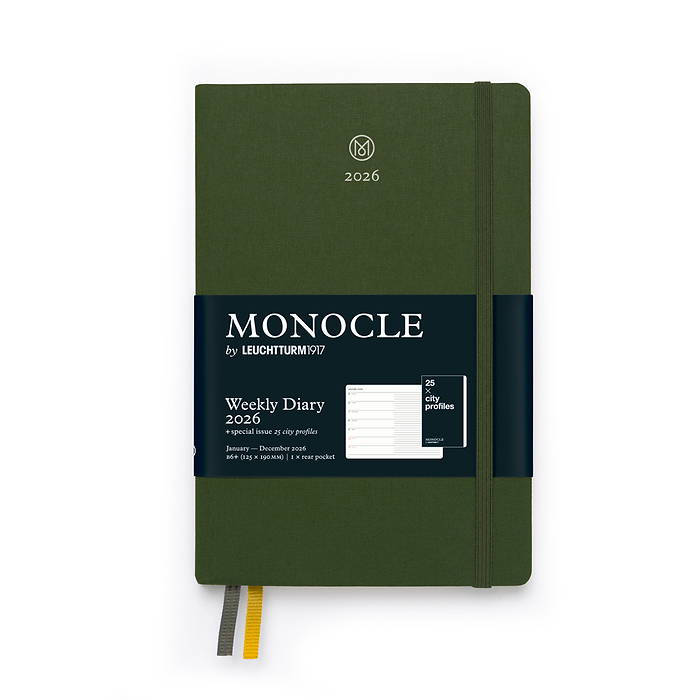 Agenda Semana Vista y Libreta Monocle, Paperback (B6+) 2026, con libreto, Olive, Inglés