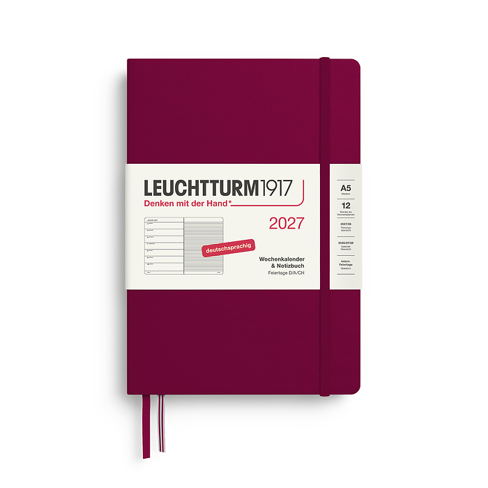 Agenda Semana Vista & Libreta  Medium (A5) 2027, Port Red, Alemán