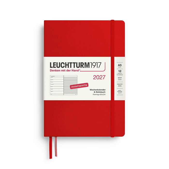 Agenda Semana Vista & Libreta  Medium (A5) 2027, Cherry, Alemán