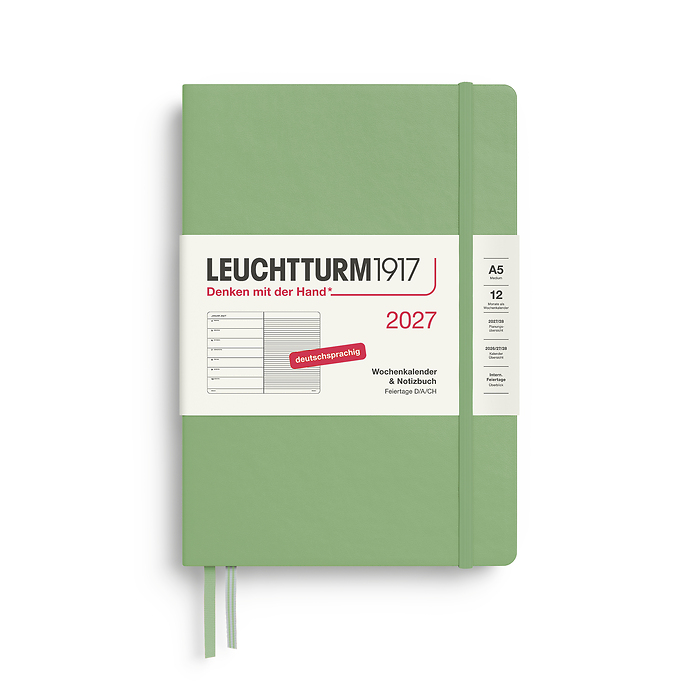 Agenda Semana Vista & Libreta  Medium (A5) 2027, Sage, Alemán