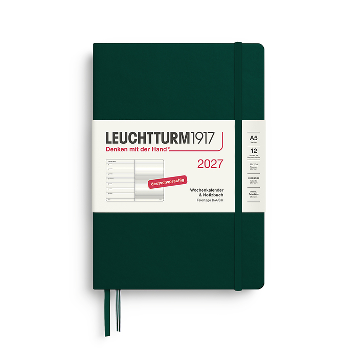 Agenda Semana Vista & Libreta  Medium (A5) 2027, Forest Green, Alemán